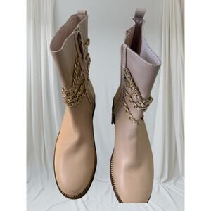 Cecelia New York Beige Chain Ankle Boots Lug Sole Zip Size 8